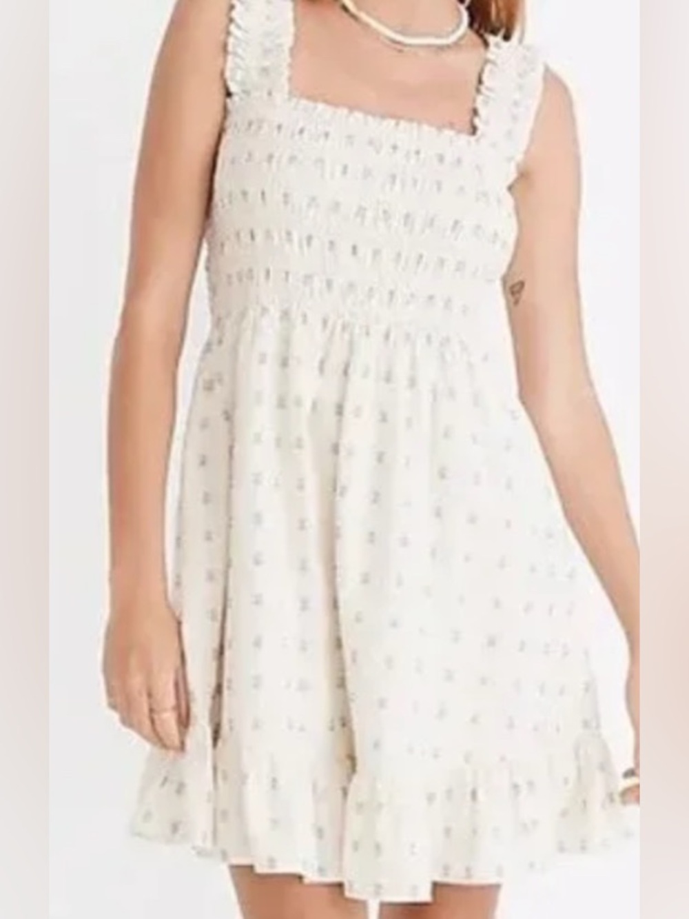 MADEWELL | Lucie Smocked Mini Dress XS Ivory Clip Dot Cotton
